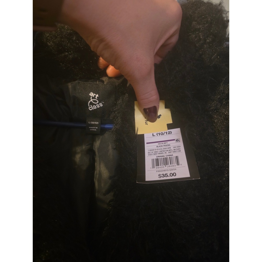 Art Class Girls Black Faux Fur Teddy Coat Jacket Size L 10 12